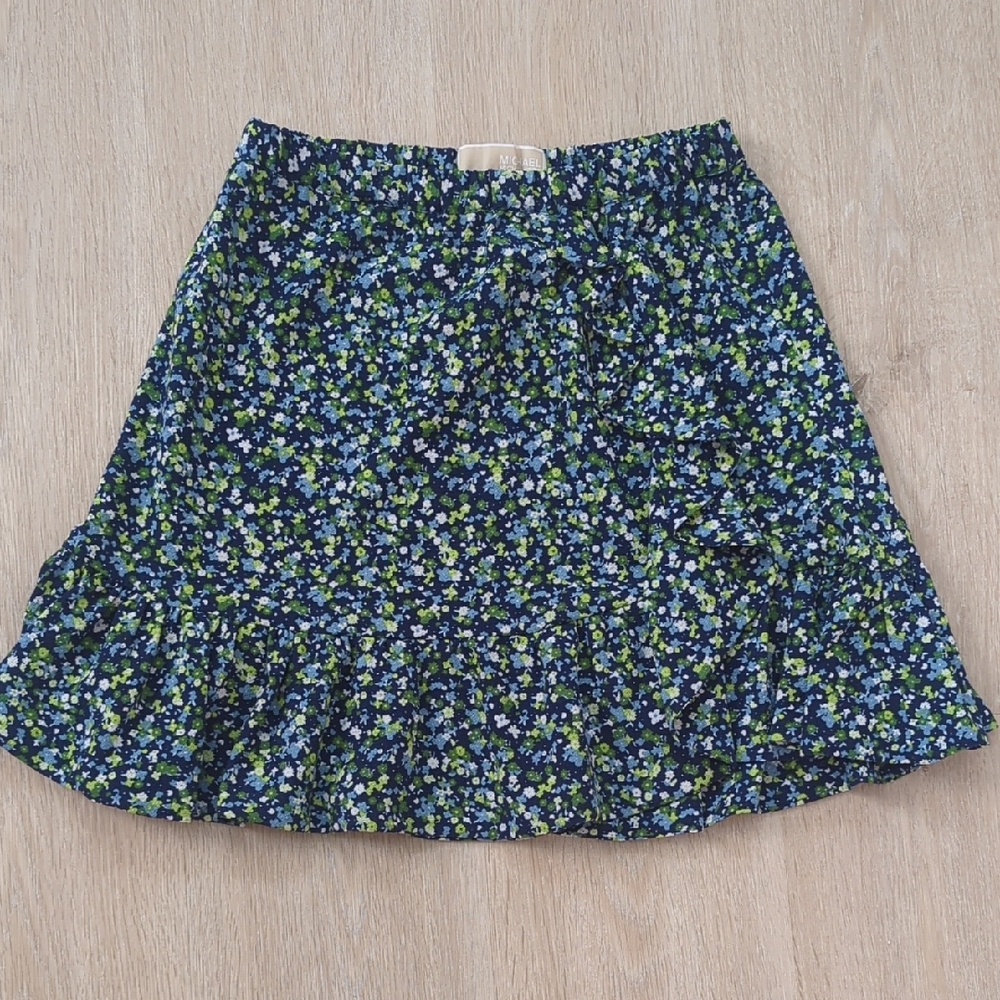 Michael Kors Floral Skater Skirt in Navy and Lime